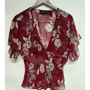 Vintage Babydoll Top Womens Medium Red & Black Sheer Floral Y2K 90s Grunge Prep